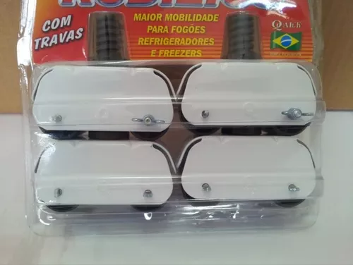 Imagem de Kit Pés Rodizio Para Fogão / Pé Geladeira Extra Forte Branco 4 peças